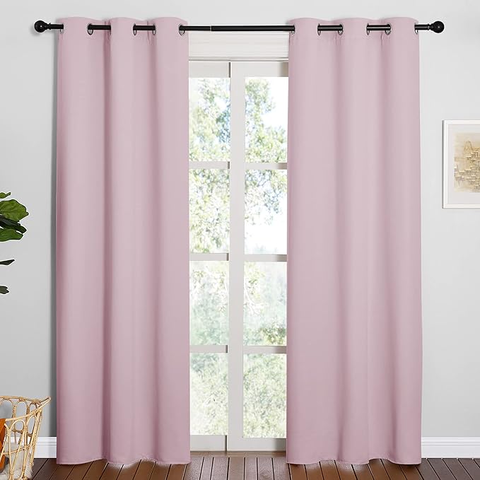 NICETOWN Nursery Essential Thermal Insulated Solid Grommet Top Blackout Curtains/Drapes (1 Pair, 42 x 84 inches, Baby Pink)