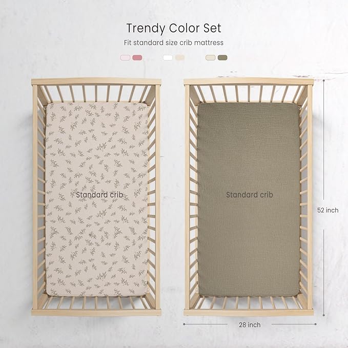 Baby Muslin Crib Sheets - Toddler Cotton Fitted Crib Sheets Neutral for Boys and Girls 2Pack