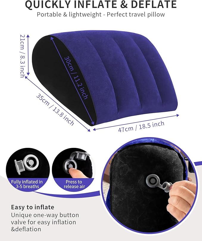 Portable Wedge Pillow Inflatable Cushion - Body Positioners for Legs and Back Support for Sleeping,Reading and Rest,Use in Bed, Travel, Camping Or Office，Fast Inflating Deflation