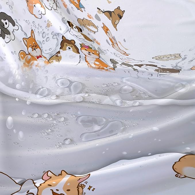 AILONEN Cute Corgi Shower Curtain for Kids 48" W*72" H Inch,Cartoon Dog Funny Animals Nursery Lovely Hilarious,12 Pack Hooks Polyester Waterproof Fabric Decor for Bathroom Bathtub Panels