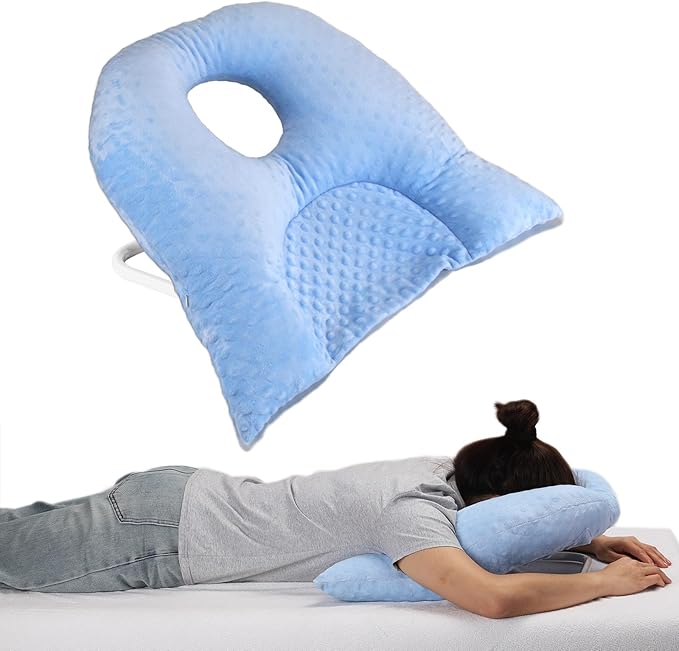 Face Down Pillow for Sleeping, Prone Pillow for Vitrectomy or Retinal Surgery, Adjustable Height Prone Prone Pillow Face Down Sleep, Retina Lying Pillow Eye Surgery Recovery (Dot-Light blue)