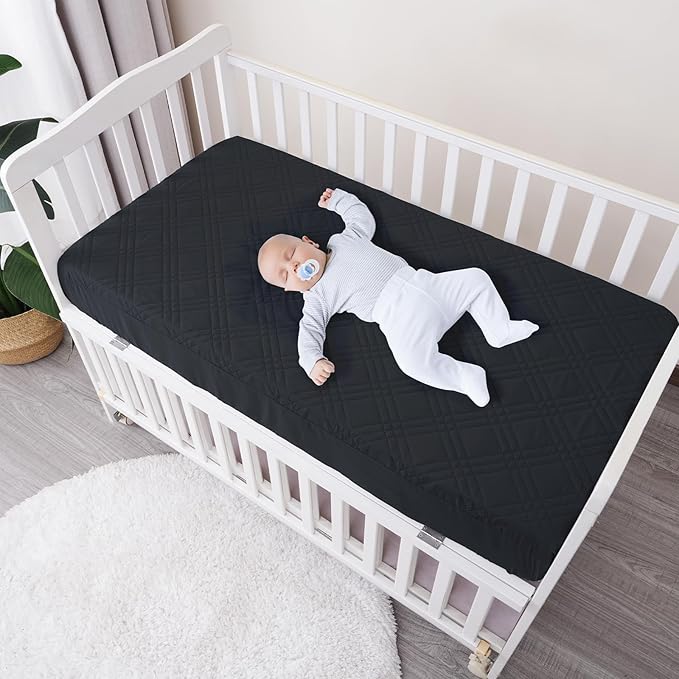 Waterproof Crib Mattress Protector 2 Pack, Ultra Soft Breathable Crib Mattress Pad Cover for Boys Girls Neutral, Fit Standard Crib Mattress and Toddler Mattresses, Black