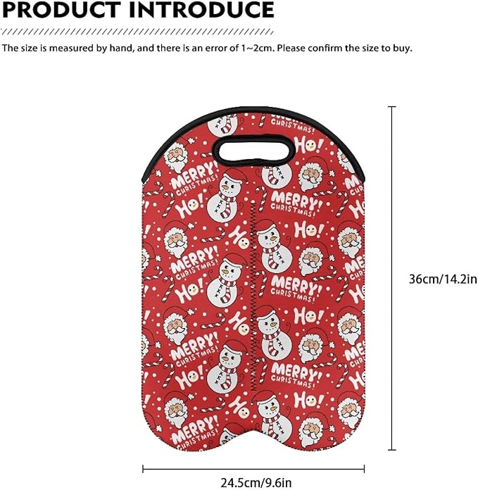doginthehole Merry Christmas Wine Tote Bag for 2 Wine Bottles, Cute Santa Claus Snowman Wine Bag for Travel, Insulated Wine Carrying Bag with Handle, Gifts for Thanksgiving Christmas New Year