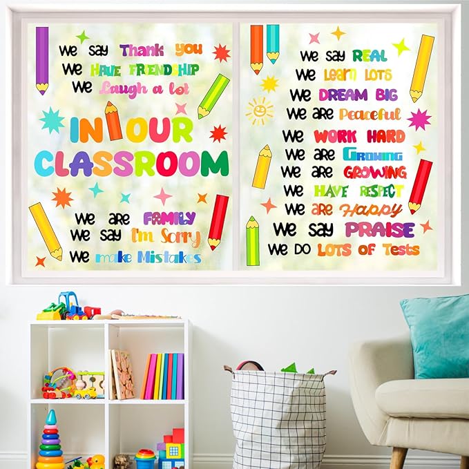 Inspirational Classroom Wall Decals Colorful Quote Motivational Phrase Stickers Crayon Wall Decals Lettering Positive Sayings Wall Stickers for Kids Room Nursery Playroom School Classroom Decor