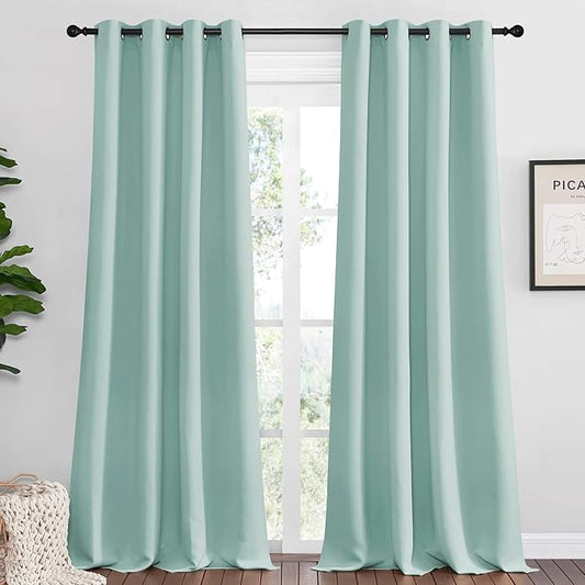 NICETOWN Aqua Blue Blackout Curtains 120" Long for Office, Dining Room, Guest Room, 55" Wide by 120" Long, 2 Pieces, Sound Reducing Heat and Cold Block Curtain Panels for Modern Room Decorative