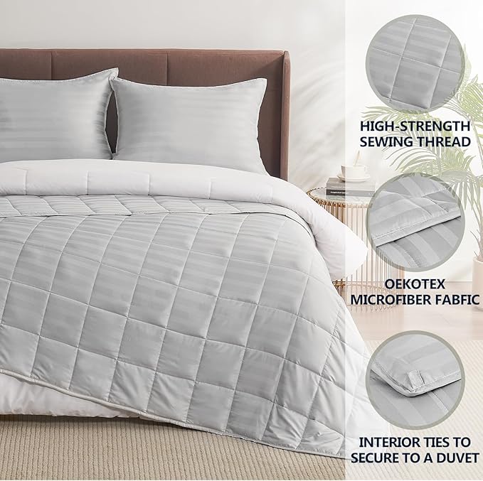 Weighted Blanket for Adult,15lbs Heavy Weighted Blanket 48"x72" Breathable Cooling Summer Blankets, Ultra Soft Cotton Comfort Throw Blanket with Glass Beads for All-Season (Light Grey)