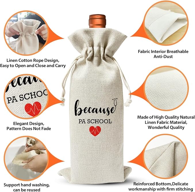 PA School Graduation Gift For Physician Assistant Wine Bag, Nurse Practitioner Gift for Women, Funny Doctor Nurse Day Nurse Week Party Decoration, Nursing School Graduation Gift, Linen Wine Bag