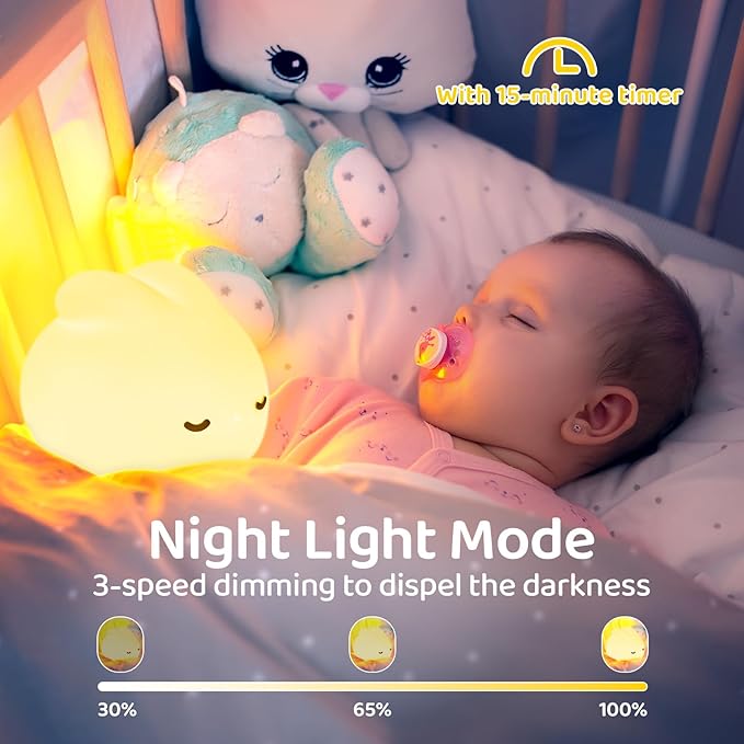 Night Light for Kids,Nursery Night Light,7 Color RGB and 3 Levels of Dimming, Rechargeable Cute Silicone Night Light, Cute Room Decoration, Gifts for Kids,Cute Bunny Night Light
