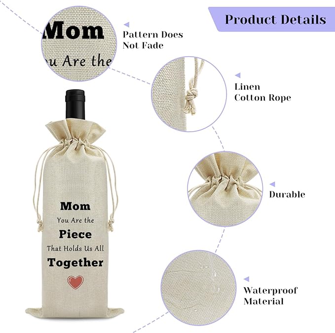 Gift for Mom Mother's Day Gift Wine Bag Thank You Gift for Mom Grandma Birthday Christmas Gift for Her Wine Wrapping Valentine Thanksgiving Gift for Mom from Child Bag Drawstring Wine Gift Bag