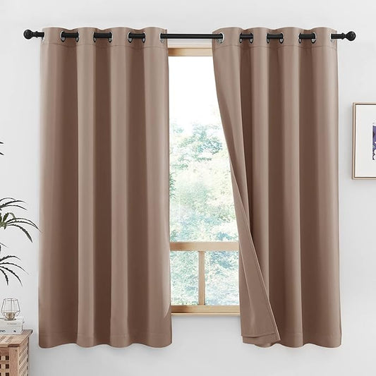 NICETOWN Bedroom Full Blackout Curtain Panels, Super Thick Insulated Window Covers, Keeping Out Cold Air and Heat 100% Blackout Blinds with Same Color Liner (Taupe, Set of 2 PCs, 52 by 54-inch)