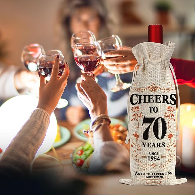SpringWhisper 70th Birthday Gifts for Women Men Back in 1954 Birthday Gift 70 Years Old Gift Birthday Decoration Wine Bag Gift for Her Him Wine Gift Bag 70th Turning 70