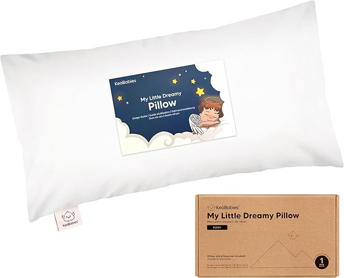 Toddler Pillow with Pillowcase - 10x18 My Little Dreamy Pillow, Organic Toddler Pillows for Sleeping, Kids Pillow, Small Pillows, Toddler Travel Pillows for Sleeping, Toddler Bed Pillows (Soft White)