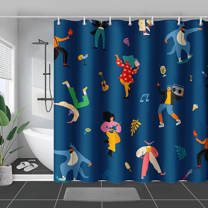 AILONEN Graffiti Cartoon Figure Music Shower Curtain,Hip Hop Graffiti Figure Music Art Bath Curtain Minimalist Bathroom Curtain 72" W*96" H Polyester Waterproof Bathroom Curtain with 12 Hooks