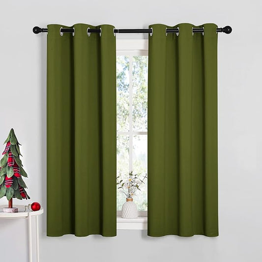 NICETOWN Window Curtain Panels, Christmas Window Decoration Thermal Insulated Solid Grommet Blackout Draperies/Drapes for Bedroom (1 Pair, 34 by 54-inch, Olive Green)