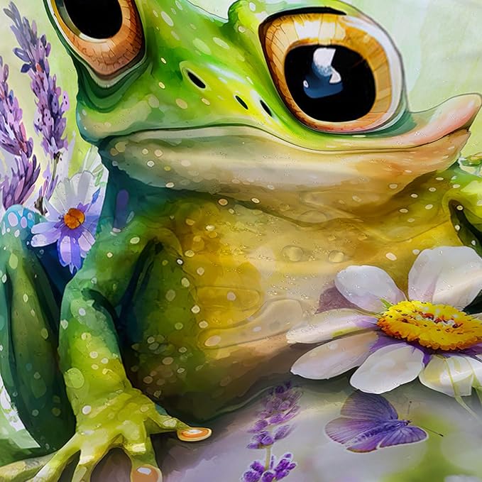 AILONEN Cartoon Frog Shower Curtain, Cute Green Frog Shower Curtain Set with Hooks for Kids Boys Girls,Purple Flowers Tropical Amphibian Waterproof Fabric Shower Curtain for Bathroom,36" W*72" H