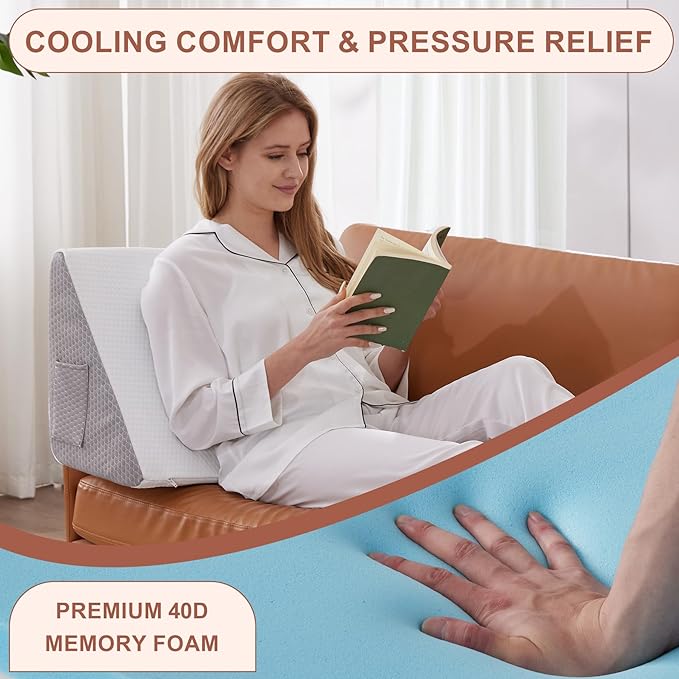 Knee Wedge Pillow, Memory Foam Leg Pillow Bed Wedge for Sleeping, Wedge Pillow for Legs Post Surgery, Triangle Pillow Wedge for Knee Support, Leg Elevation, Knee Hip Back Pain Relief, White