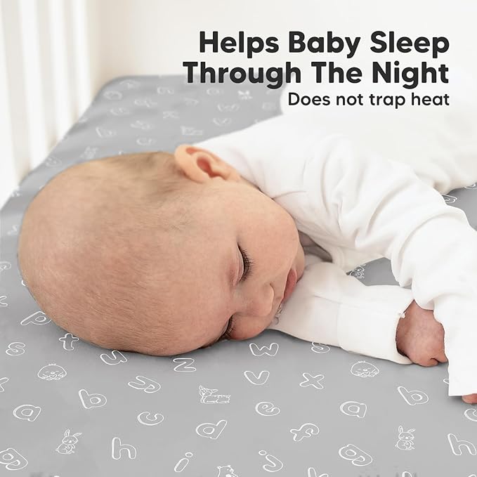 2-Pack Organic Crib Sheets for Boys, Girls - Jersey Fitted Crib Sheet, Baby Crib Sheets Neutral, Crib Mattress Sheet, Cotton Crib Sheets, Breathable Crib Sheet, Baby Mattress Sheets (ABC Land Cloud)