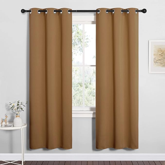 NICETOWN Sleek Blackout Curtains 72 inches Length for Windows, Noise Reducing and Block Draft Panels for Door Doorway Laundry Office Luxury Decor Theme (2 Panels, Gold Brown, W34 x L72 -Inch)