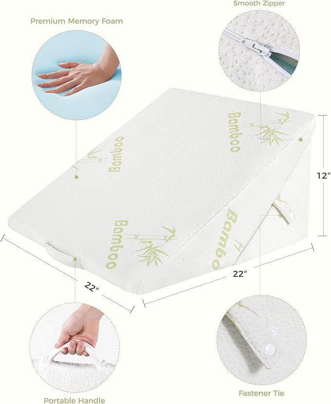 Forias Foldable Wedge Pillow, Rayon Derived from Bamboo 9 &12 Inch Adjustable Bed Wedge Pillow for After Surgery Triangle Pillow Wedge for Acid Reflux Snoring Post Surgery Back Leg Knee Pain