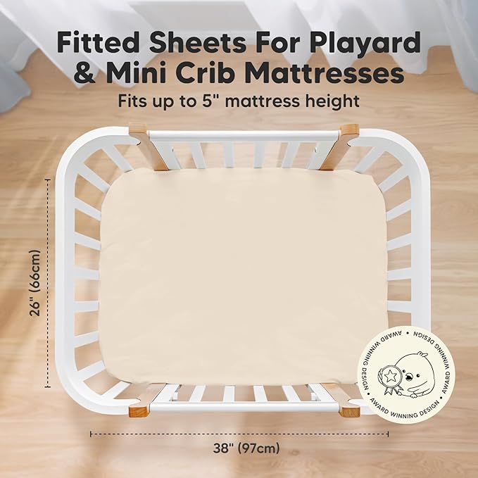 Pack and Play Sheets Fitted, 2-Pack Mini Crib Sheets - Pack N Play Sheets, Organic Fitted Crib Sheet for Pack and Play Mattress, Playard Baby Crib Sheets, Crib Sheets Neutral for Boys, Girls (Cameo)