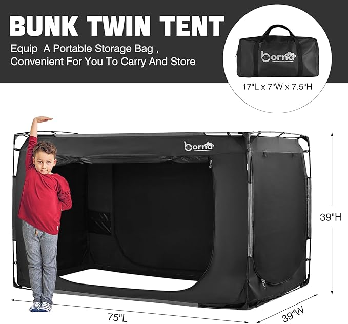 BORNA Bed Tent Bed Canopy Bunk Twin Size, Portable Sleeping Tents Dream Tents Indoor for Kids and Adult, Breathable 70% Blackout Big Space on Bed with Three Doors (Mattress Not Included)