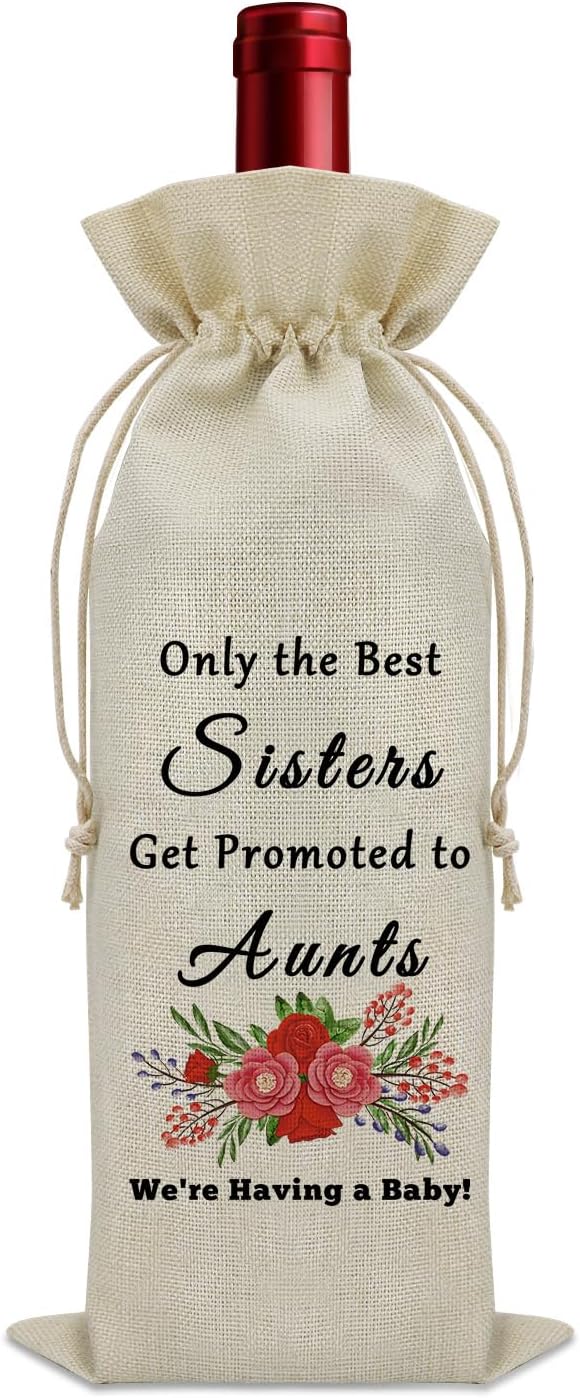 Promoted to Aunt Gifts Wine Bag Auntie Pregnancy Announcement Gifts Sister to Aunt Gifts Wine Bottle Decoration Bag New Aunt Gifts Aunt to Be Gifts Wine Accessories Gifts for Wine Lovers