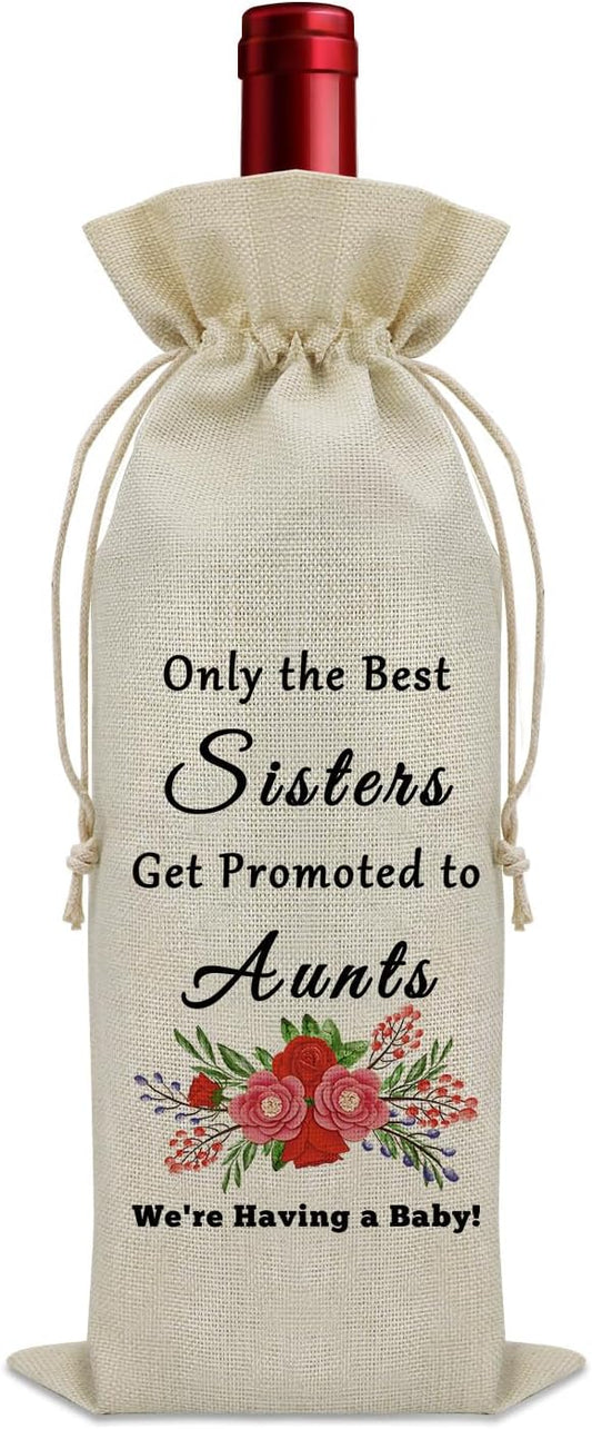 Promoted to Aunt Gifts Wine Bag Auntie Pregnancy Announcement Gifts Sister to Aunt Gifts Wine Bottle Decoration Bag New Aunt Gifts Aunt to Be Gifts Wine Accessories Gifts for Wine Lovers