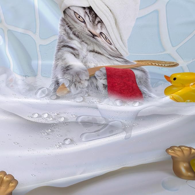 AILONEN 3D Bathtub Cat Shower Curtain for Kids 72" W*84" H Kawaii Shower Cat Shower Curtain,Polyester Waterproof Fabric Decor for Bathroom Bathtub Panels