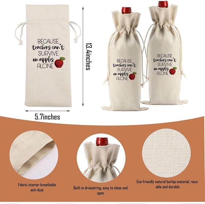 XFW Teacher Gifts Wine Bag Teacher Appreciation Gifts for Women Men Teacher Thank You Gifts from Student Teacher Retirement Gifts End of the Year Teacher Gifts