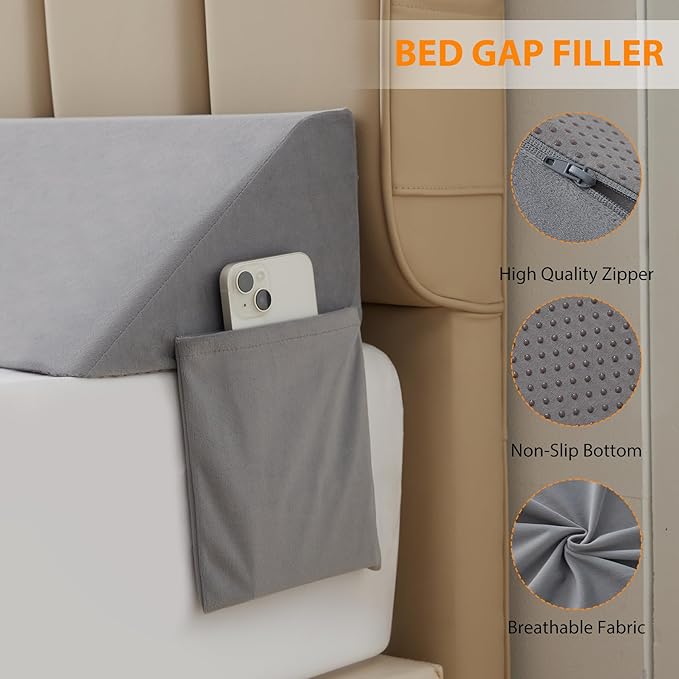 King Bed Wedge Pillow for Headboard, Bed Gap Filler, Mattress Gap Filler King, Fill The Gap (0-7") Between Headboard and Mattress (Velvet, 76"x10"x6")