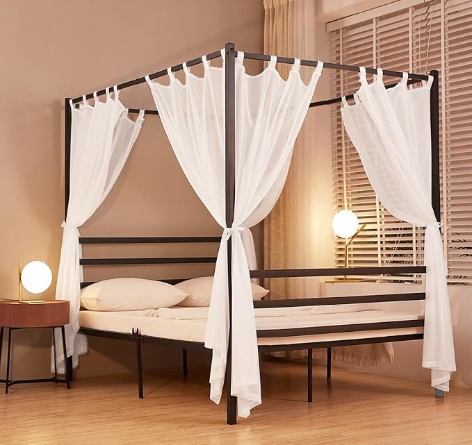 Akiky White Canopy Bed Curtains 4 Corner Bed Canopies Voile Sheer Canopy Curtains Panel 8 Drapery Panel Curtain for All Bed Sizes