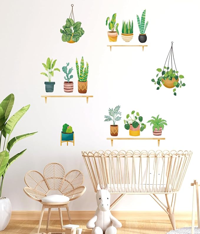 Green Potted Plants Window Clings Wall Decals Peel and Stick Plants Wall Decal Stickers for Bedroom Living Room Wall Stickers Nursery Office Apartment Wall Decor 481