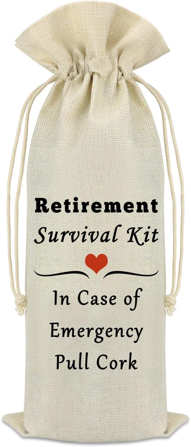 Retirement Gifts for Women Men Retirement Wine Bag Gift for Retirement Goodbye Farewell Leaving Gift for Colleagues Nurse Friends Coworker Teacher Retired Gift Burlap Wine Gift Bags with Drawstrings