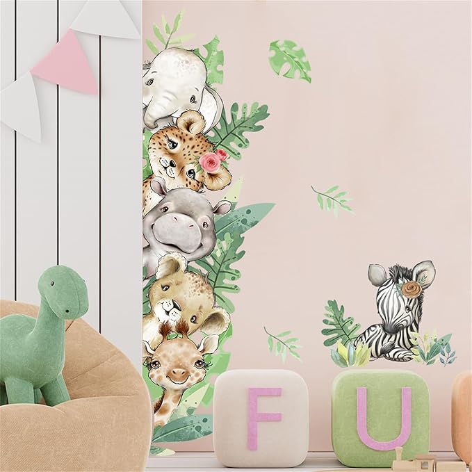Jungle Animals with Tree Plant Wall Decals Monkey Lion Tiger Wall Stickers Baby Nursery Kids Room Living Room Home Decor (Animal2)