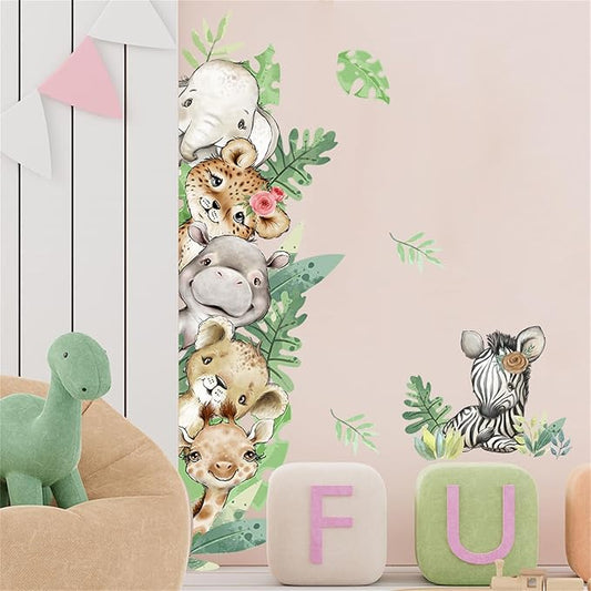 Jungle Animals with Tree Plant Wall Decals Monkey Lion Tiger Wall Stickers Baby Nursery Kids Room Living Room Home Decor (Animal2)