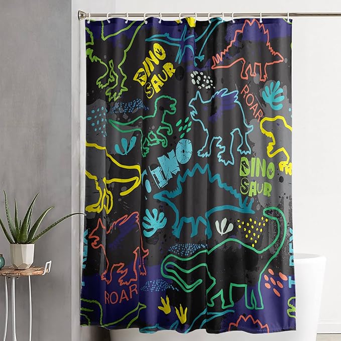 AILONEN Cartoon Dinosaur Shower Curtain 36" W*72" H for Bathroom,Teen Boys Dinosaur Bathroom Shower,Roaring Dinosaur Silhouette Boys Shower Curtain Polyester Waterproof Bath Curtain with Hooks