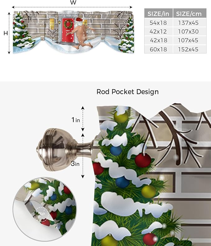 Christmas Farmhouse Blackout Tie Up Valance Curtains for Kitchen Windows Funny Santa Claus Window Toppers Balloon Shades for Living Room/Bathroom/Bedroom,1 Panel,54" X 18" Holly Xmas Tree