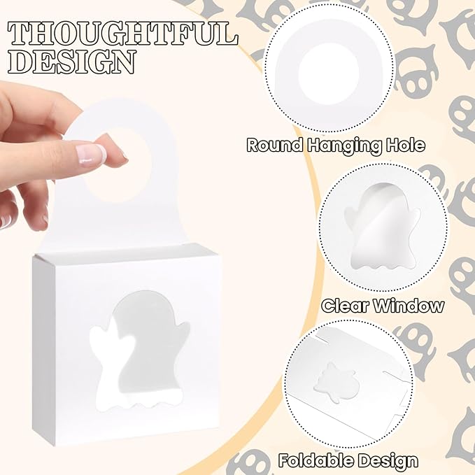 Megitzuu 30PCS Wine Bottle Box with Window, Kraft Paper Wine Boxes for Halloween Gifts Hanging Pumpkin Treat Box Mini Charcuterie Boxes Wine Bottles Gift Bags Goodies Candy Box Party Favor (White)