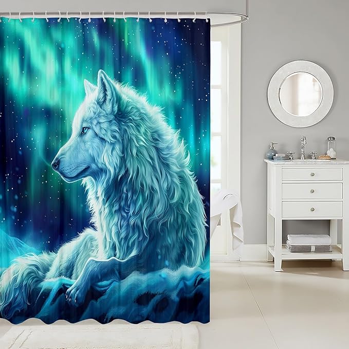 Feelyou Kids Wolves Shower Curtain Wolves Howling Bath Curtain for Kids Wolf Bathroom Shower Curtain Set Blue Wolf Kids Bathroom Accessories Wolf Life 72"x72"
