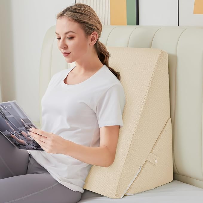 Sasttie Wedge Pillow for Sleep Apnea, 10 Inch Adjustable Bed Wedge Pillow for Back Pain, Acid Reflux Relief, Memory Foam Triangle Pillow Wedge for Sleeping, Post Surgery, Knee Elevation, Beige