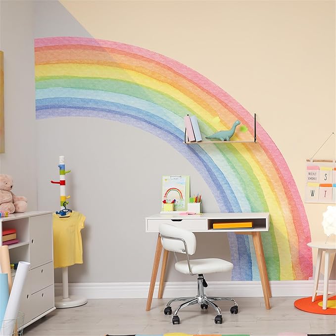 Waterproof Removable Vinyl Huge Rainbow Wall Decal Sticker for Nursery Kidsroom School Classroom Livingroom Bedroom Bathroom Decorations Art Kids Graduation Boho Cute Decals
