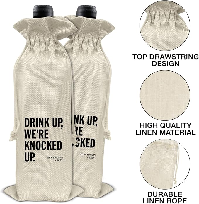 Funny Pregnancy Announcement Wine Bag, Baby Announcements Gifts for New Grandparents Aunt Uncle Friends, Pregnant Reveal Wine Gift Bag