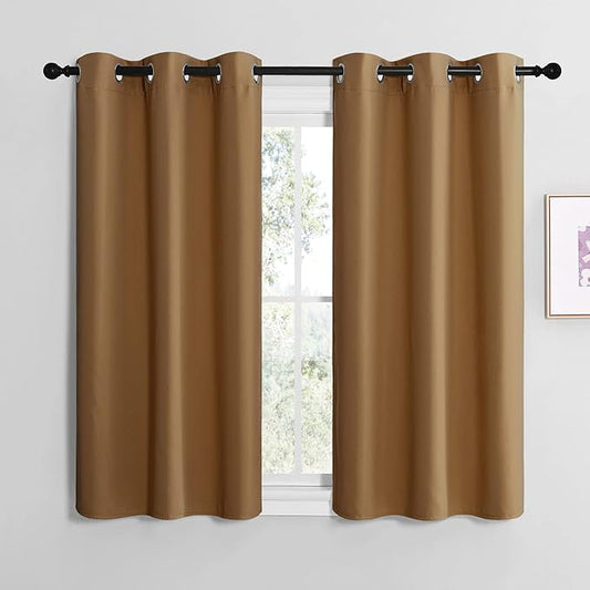 NICETOWN Gold Brown Sleek Blackout Curtains 48 inches Length for Small Windows, Noise Reducing and Block Draft Panels for Door Doorway Laundry Office Luxury Decor Theme (2 Panels, W42 inches Wide)