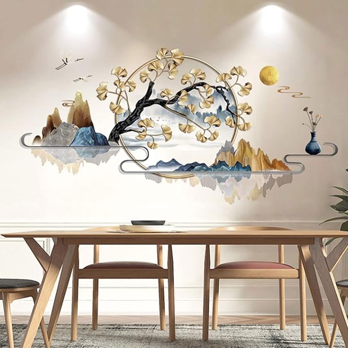 Flowers Wall Decals Vinyl Ancient Style Flowers Wall Stickers Ginkgo Landscape Painting Stickers Spring Flower Tree Branch Window Clings for Kids Room Nursery Living Room Kitchen Decor Gifts (#2)