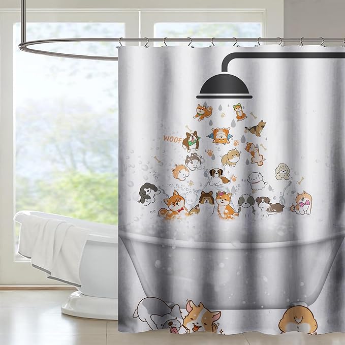 AILONEN Cute Corgi Shower Curtain for Kids 72" W*84" H Inch,Cartoon Dog Funny Animals Nursery Lovely Hilarious,12 Pack Hooks Polyester Waterproof Fabric Decor for Bathroom Bathtub Panels
