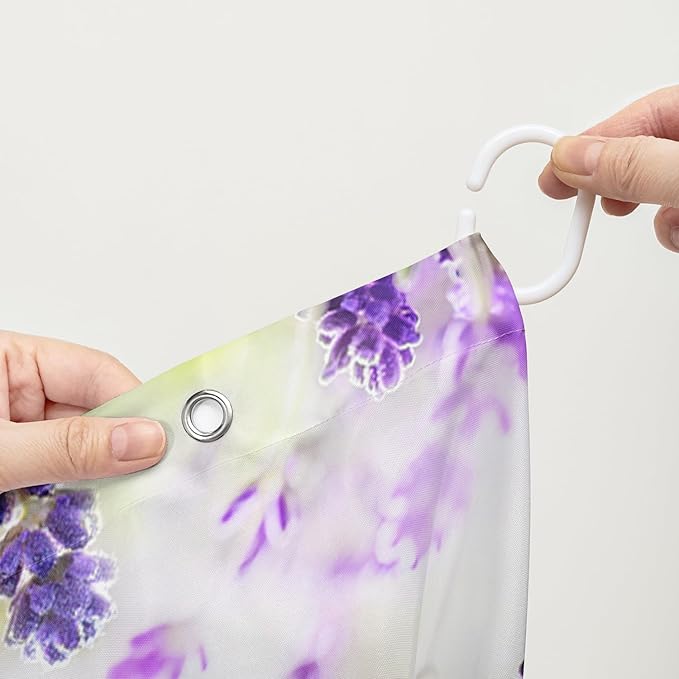 AILONEN Cartoon Frog Shower Curtain, Cute Green Frog Shower Curtain Set with Hooks for Kids Boys Girls,Purple Flowers Tropical Amphibian Waterproof Fabric Shower Curtain for Bathroom,48" W*72" H