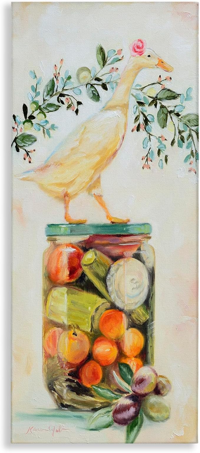 Stupell Industries Female Goose on Vegetable Jar Charming Kitchen, Design by Karen Weber Fine Canvas Wall Art, 13x30, Beige