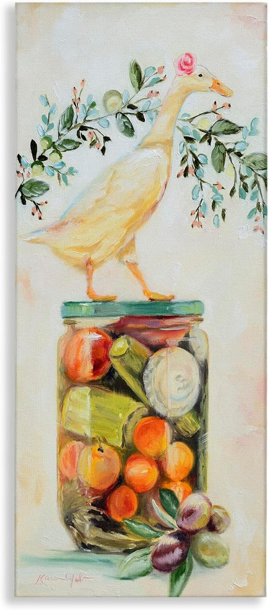 Stupell Industries Female Goose on Vegetable Jar Charming Kitchen, Design by Karen Weber Fine Canvas Wall Art, 13x30, Beige