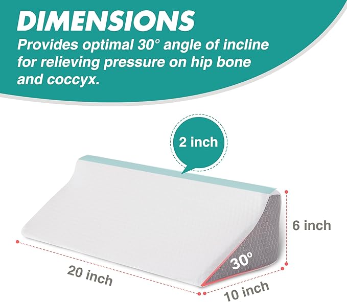 Wedge Pillow for Side Sleeping, Bed Wedge& Body Positioners, Back Pillow for Pregnancy, Back Pain, Leg Elevation and Side Sleepers, Memory Foam Body Pillow, Anti-Slip Base, White/Grey