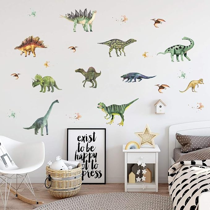 Dinosaur Decals Wall Stickers Watercolor Dinosaur Wall Decals Vinyl Decor Baby Bedroom Living Room Bathroom Nursery Playroom Decor